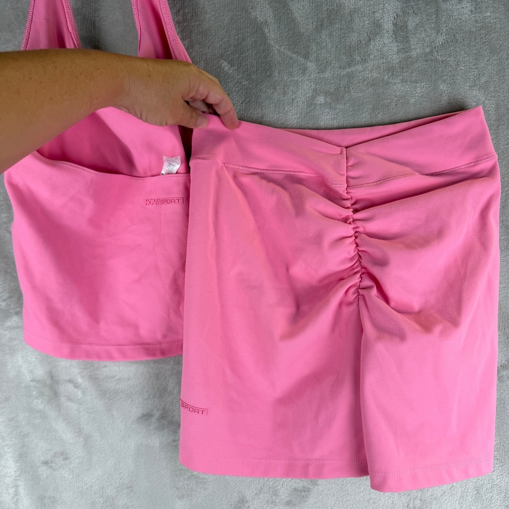 Nova Sport Womens Pink Halter Crop Top and Biker Shorts Activewear Set Small